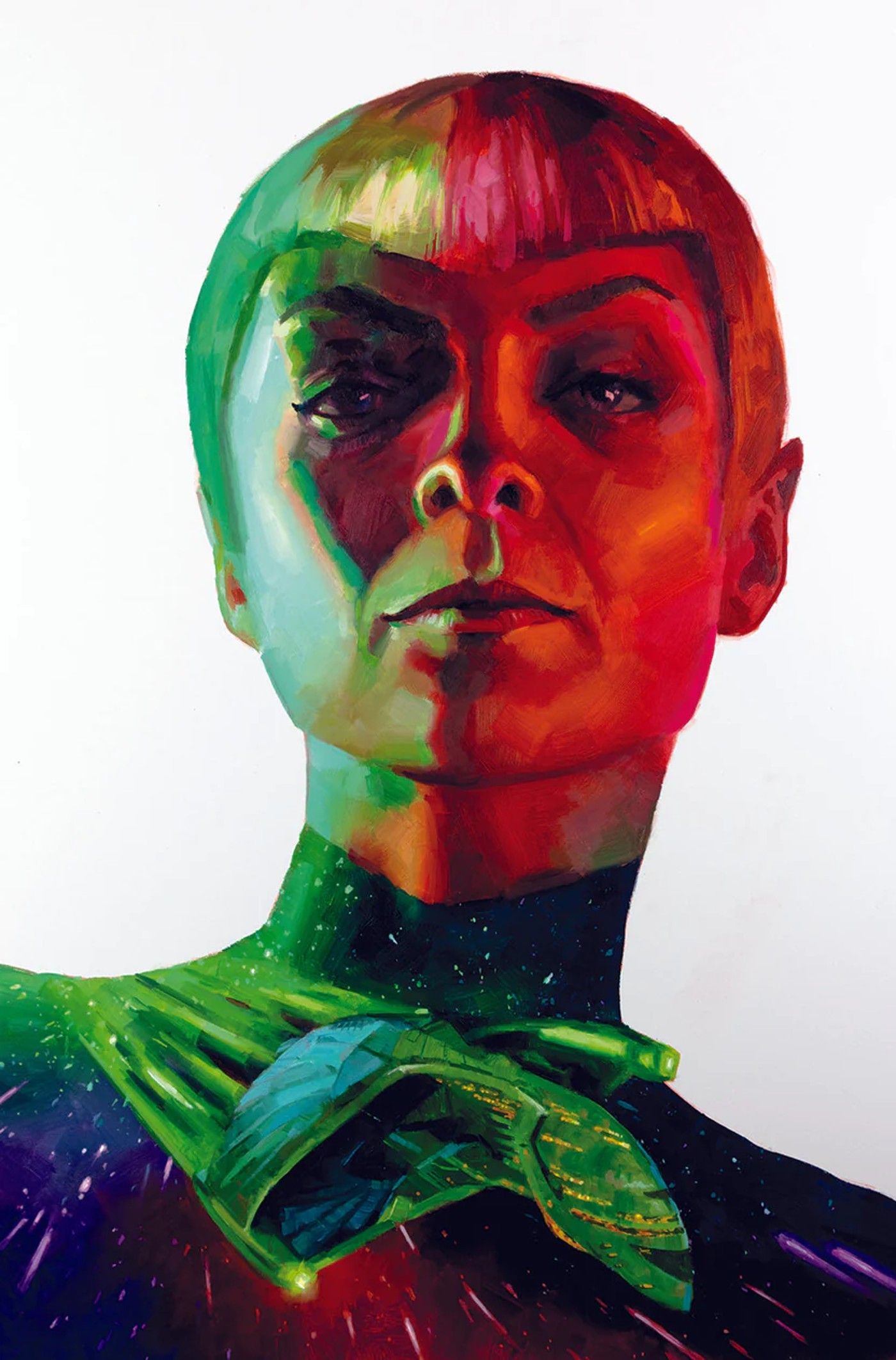 Image of Sela and a Romulan Warbird.