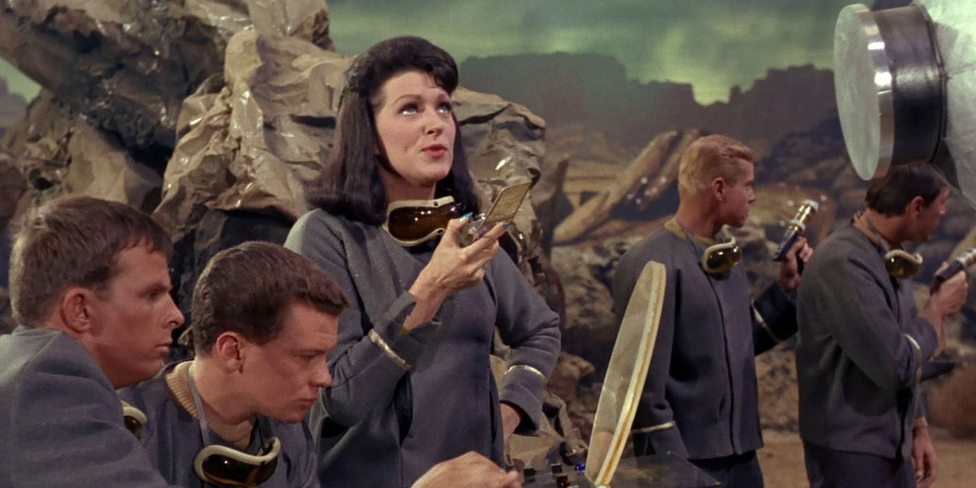 Majel Barrett as Number One leads an away mission in Star Trek: TOS "The Cage"