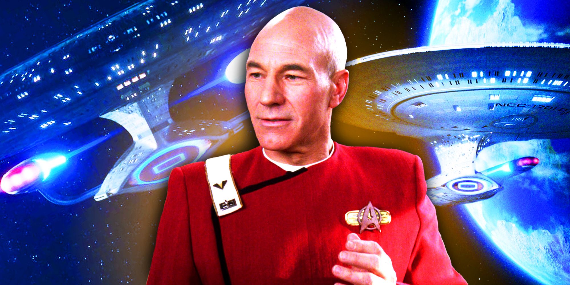 Star Trek Next Generation collage of Captain Picard and USS Enterprise-D