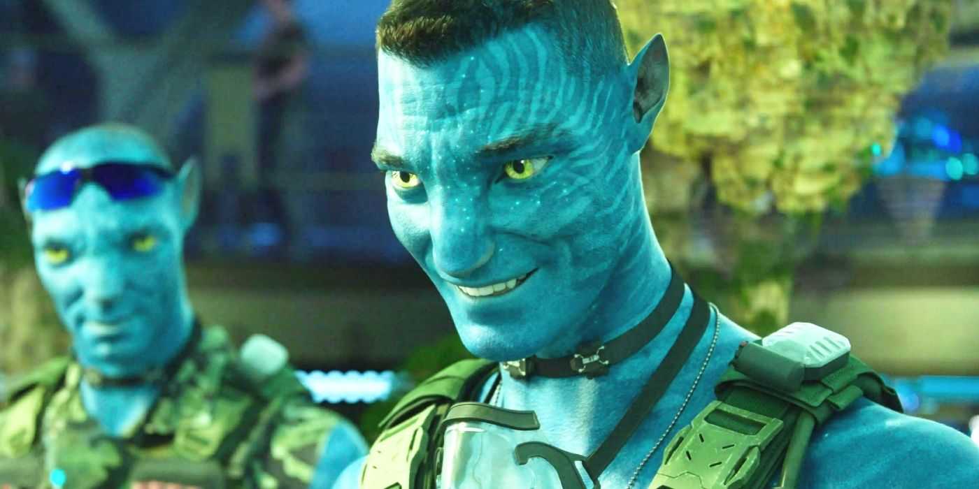 Stephen Lang smiling as Na'vi Quaritch in Avatar: The Way of Water