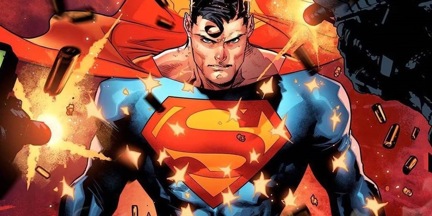 Superman is shot as bullets rebound from his body in DC Comics