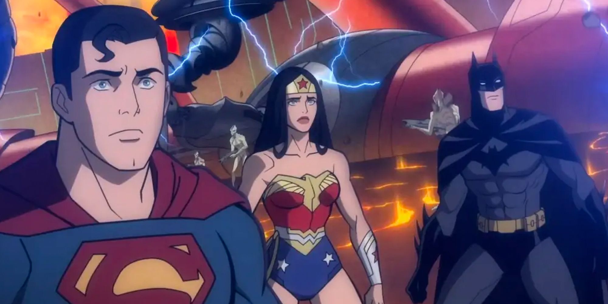 Superman Wonder Woman and Batman in Justice League Crisis On Infinite Earths Part One