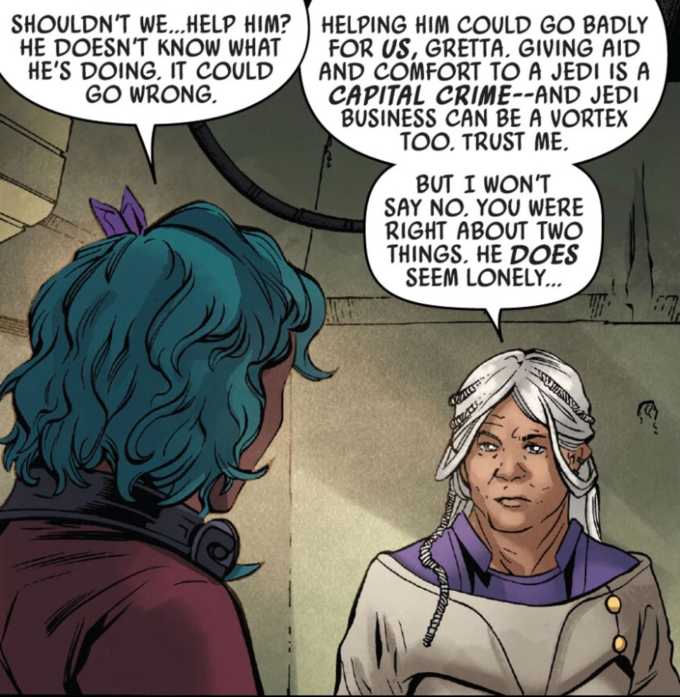 Star Wars #42, Tia Feeta explica que “dar ajuda e conforto a um Jedi é um crime capital” sob o Império