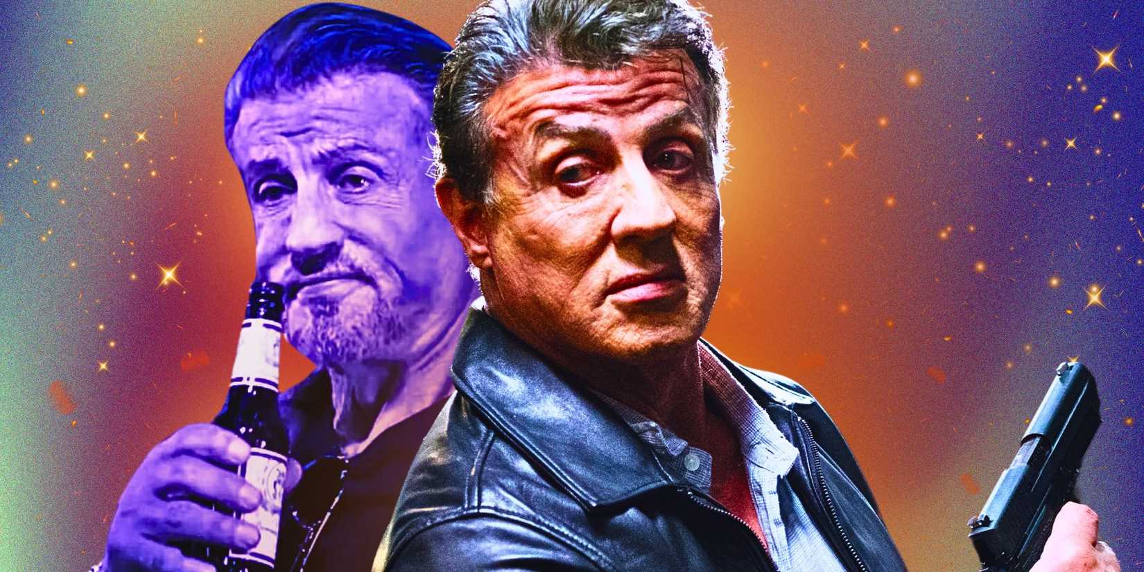 Sylvester Stallone as Barney Ross from The Expendables4 and Stallone as Breslin in Escape Plan 2 collage