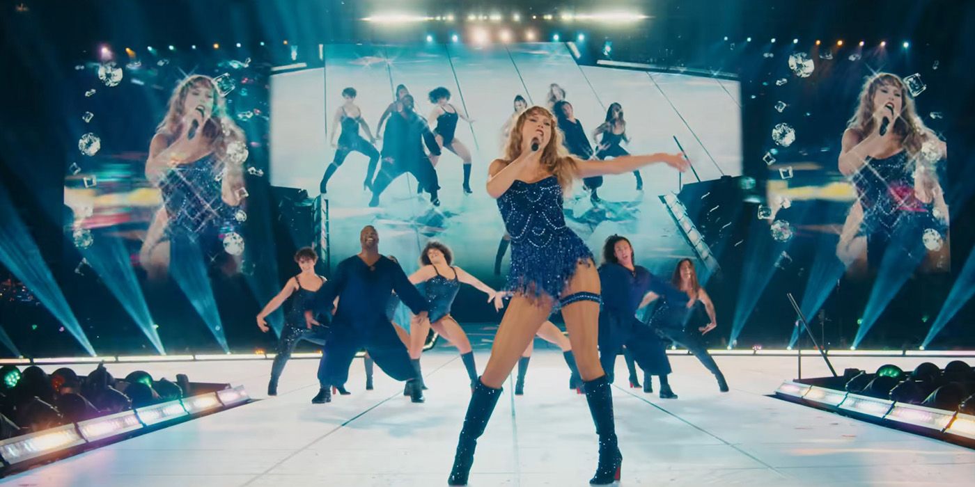 Taylor Swift performs onstage during the Midnight era in The Eras Tour concert movie.
