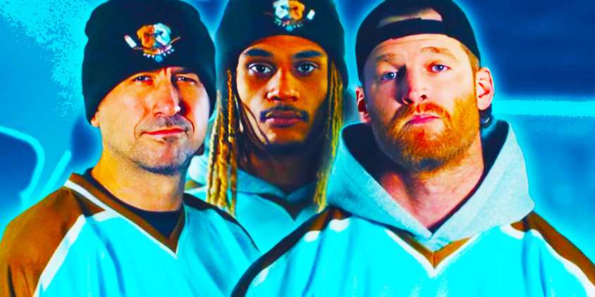 Blended image of Terry Ryan as Ted, Jonathan Ismael Diaby as Dolo, and Jared Keeso as Shoresy