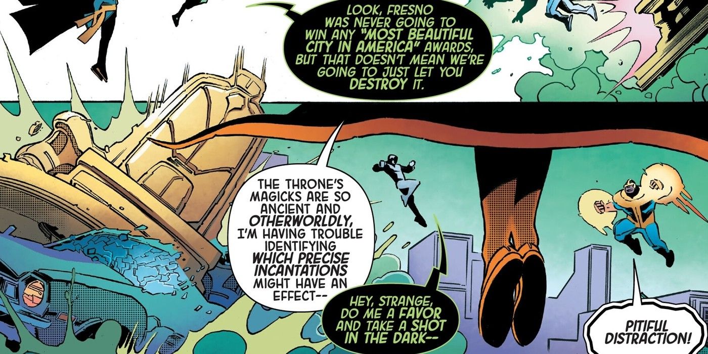 Doctor Strange analyzes Thanos' throne, and declares its magicks otherworldly