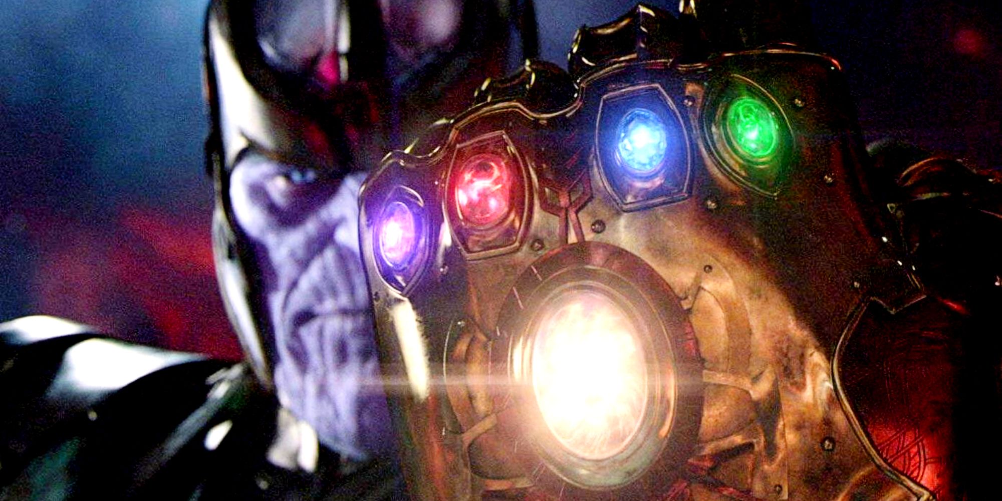 Thanos wears the Infinity Gauntlet with all the Infinity Stones and clenches his fist. 