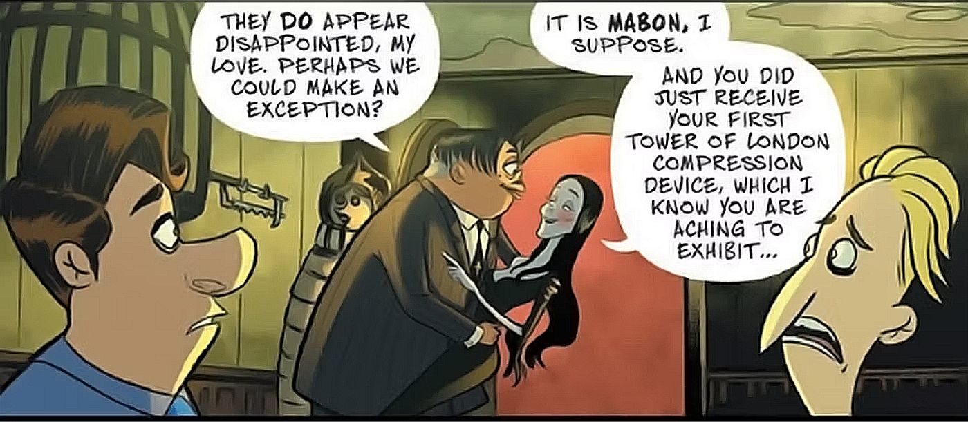 Addams Family Home Alone homage, burglars are freaked out by Gomez and Morticia