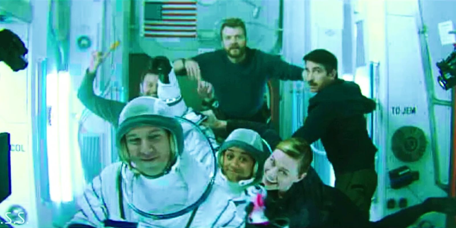 The astronauts pose for a photo in I.S.S.
