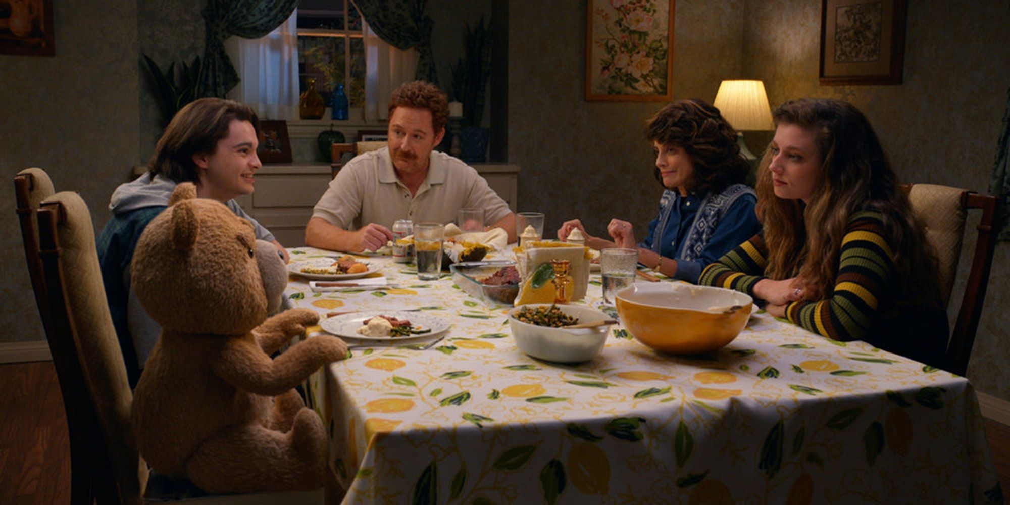 The Bennetts sit at the dinner table in Ted
