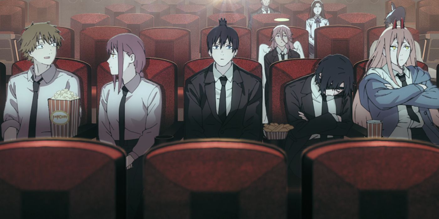 The cast of Chainsaw Man in the opening sitting in the cinema