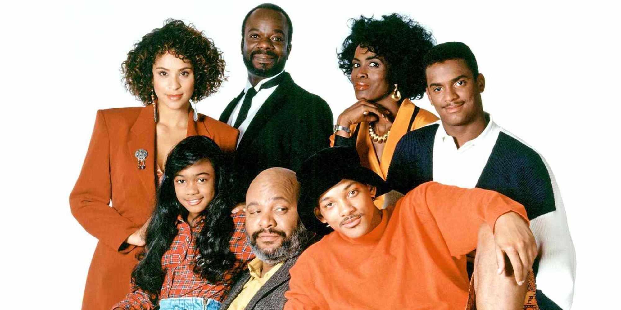 The cast of The Fresh Prince of Bel-Air in a promotional still.