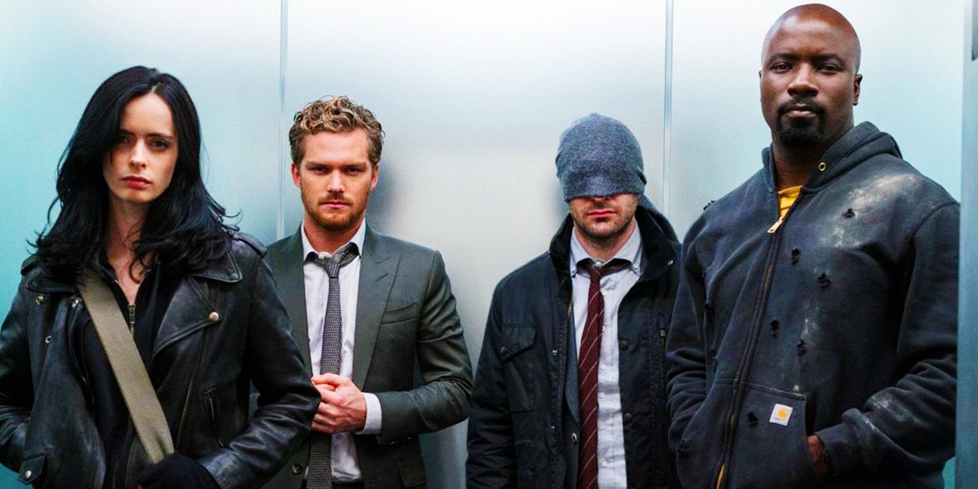 The Defenders in an elevator on Netflix