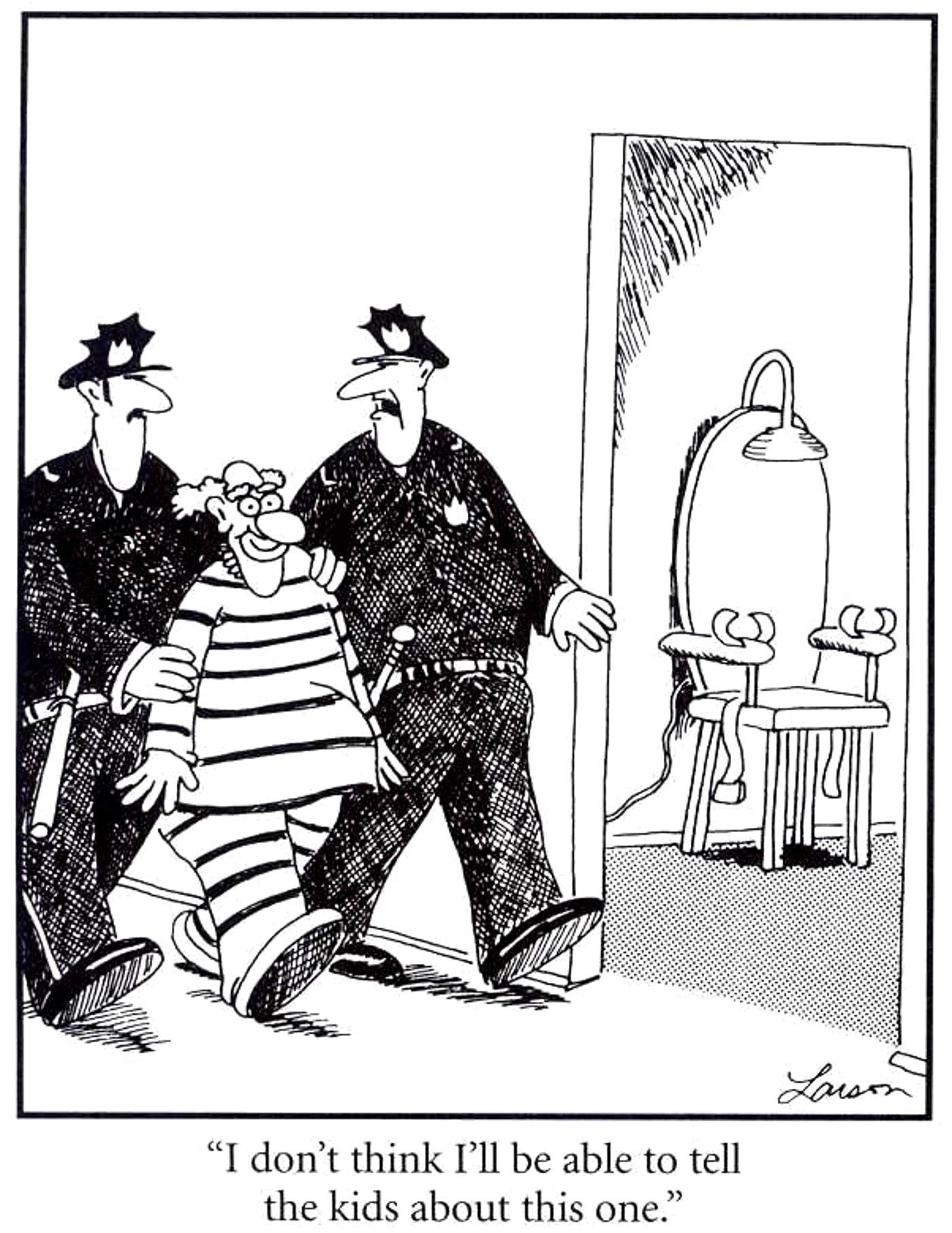 the far side comic a clown is executed