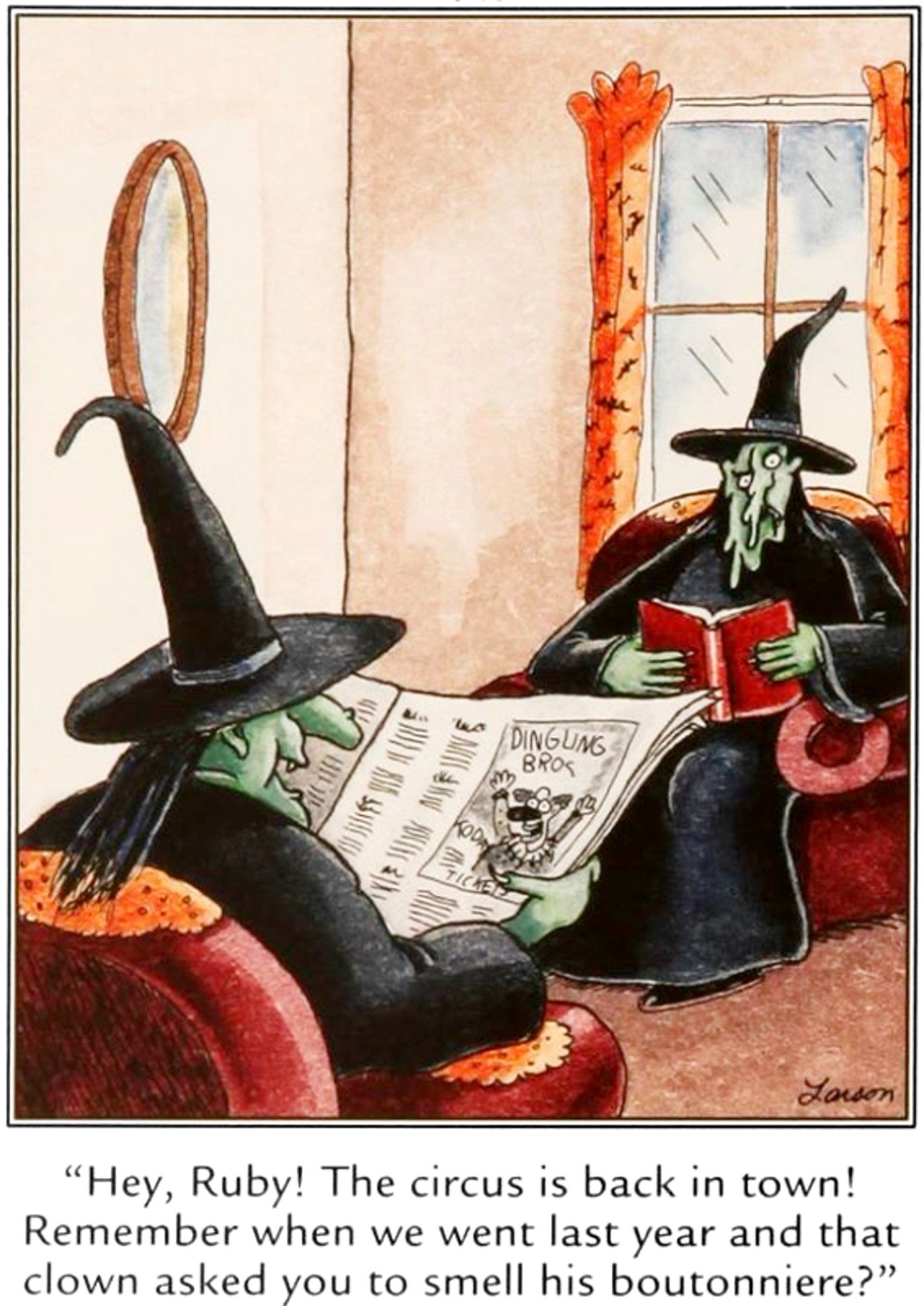 the far side comic witches discuss the circus