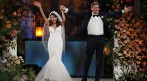 The Golden Bachelor's Theresa Nist and Gerry Turner After Getting Married Holding Hands with Arms Raised in Happiness