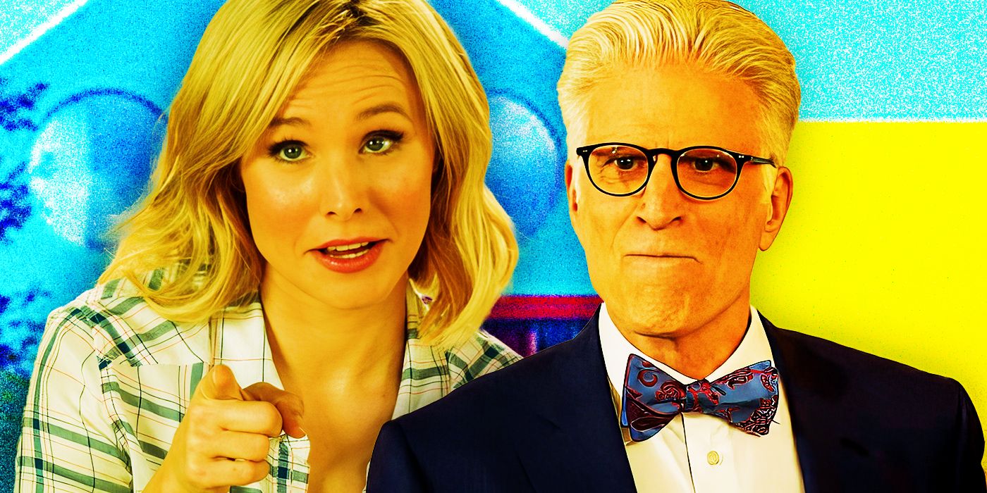 Kristen Bell as Eleanor and Ted Danson as Michael in The Good Place