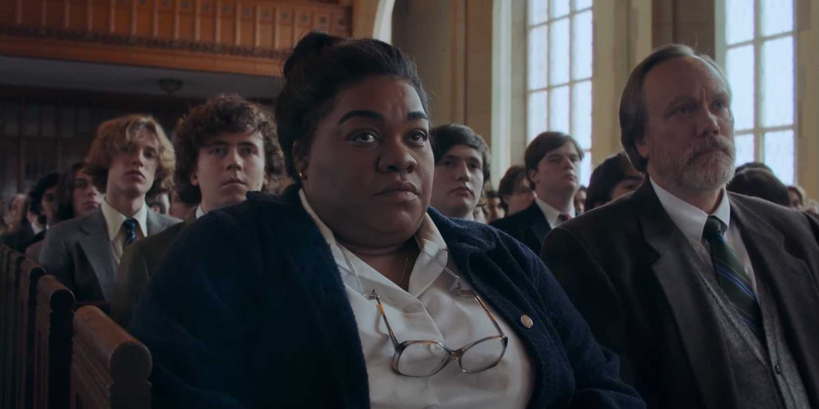 Da'Vine Joy Randolph as Mary Lamb in the chapel in The Holdovers.