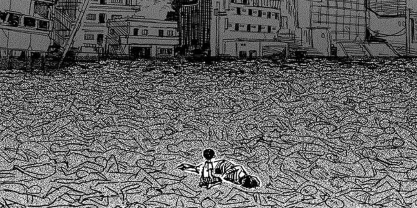 The Horizon manhwa the boy looking at his dead mother, surrounded by corpses