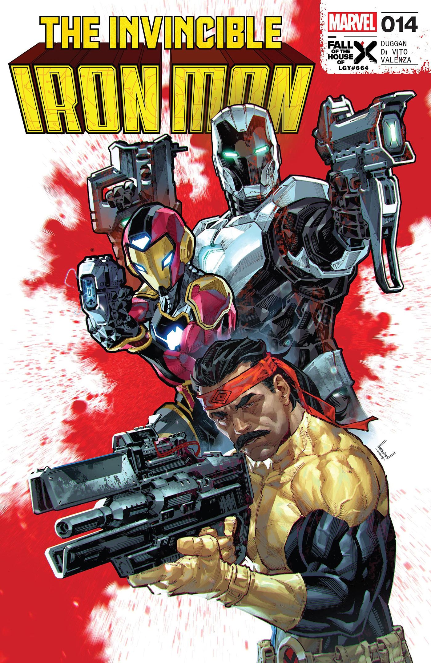 The Invincible Iron Man #14 Cover - Iron Man, Ironheart, and Forge are locked and loaded