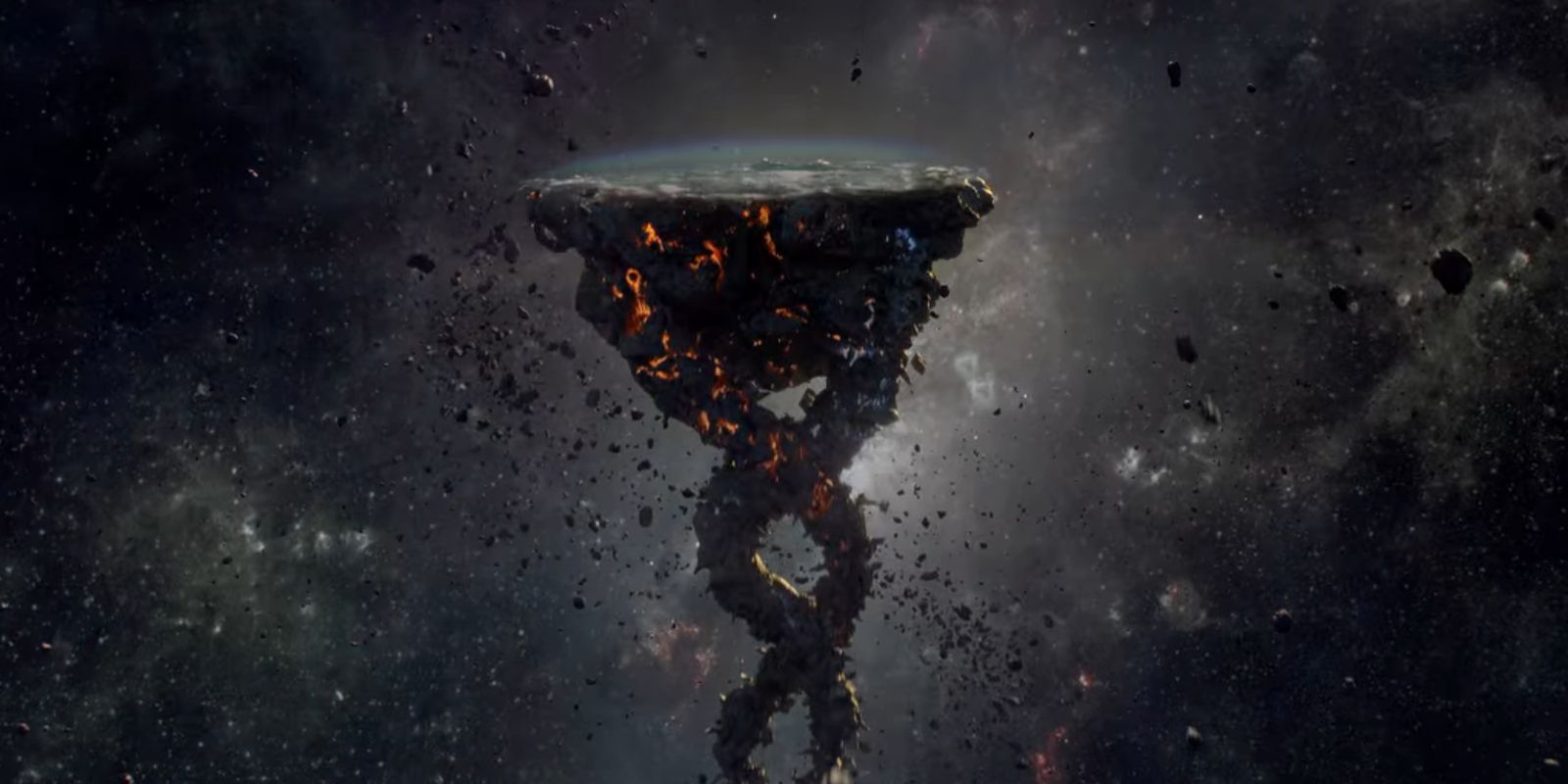 The world of New Fillory floats in space with dust and rocks in The Magicians.