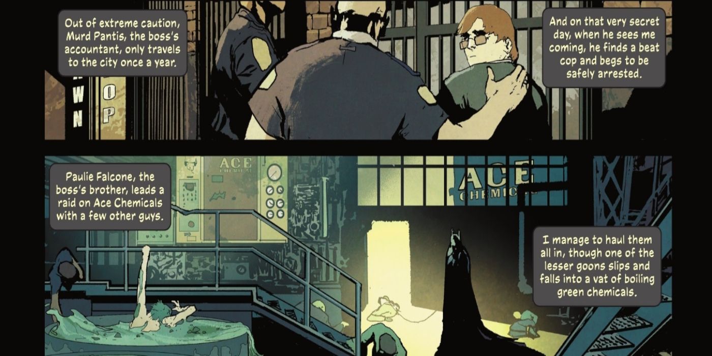 Comic book panels: The Penguin Indirectly Causes Joker's Birth
