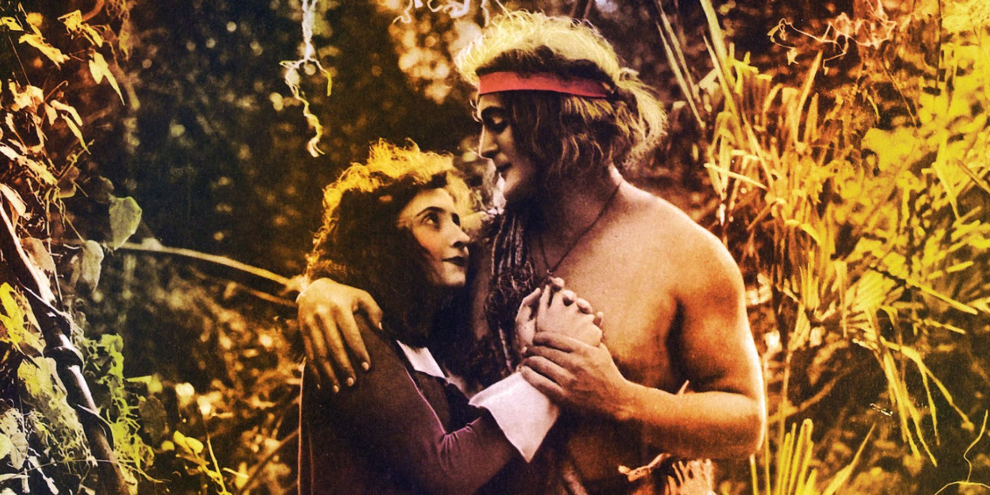 Tarzan holding hands with Jane in the 1918 film