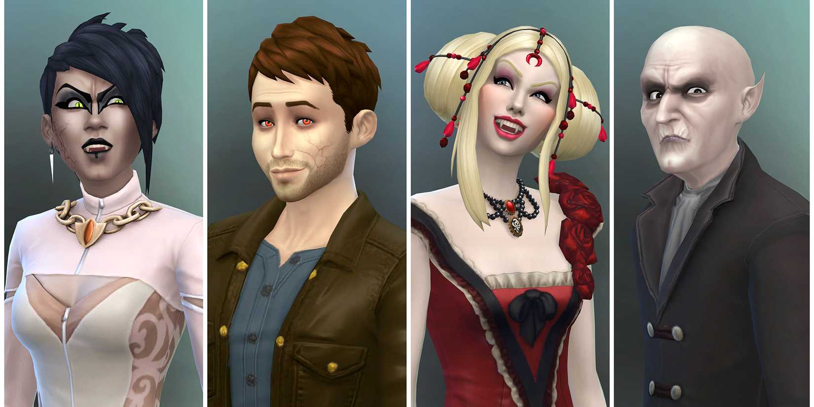 Various styles of vampires in screenshots from The Sims 4.