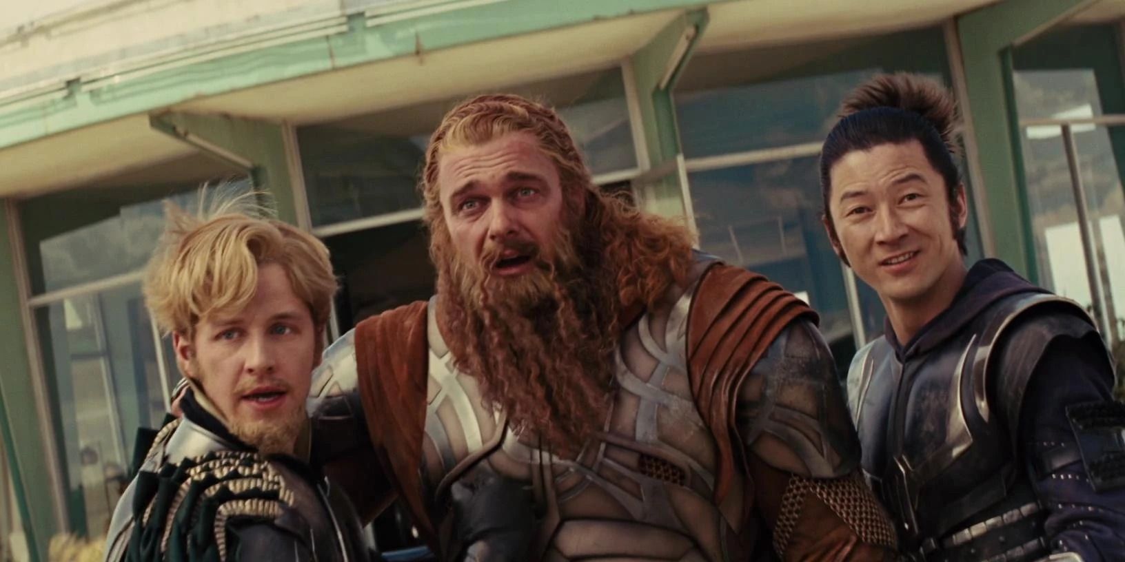 The Warriors Three in the first Thor movie during Loki&rsquo;s attack