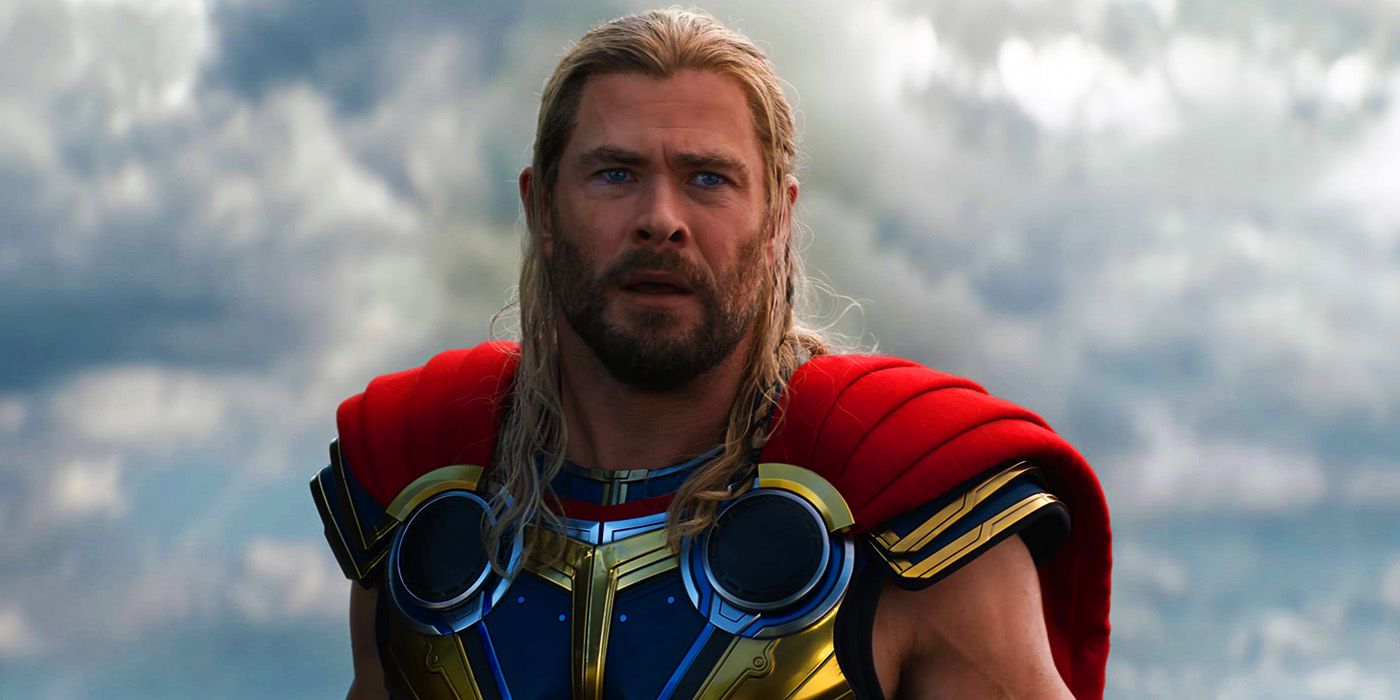Thor watching Gorr the God Butcher and Eternity in Thor Love and Thunder