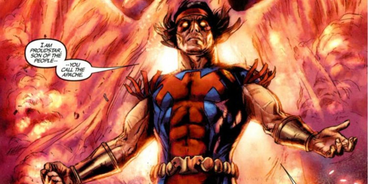 Thunderbird stretching out his arms with an explosion in the background in a comic book panel from Giant-Size X-Men Thunderbird #1