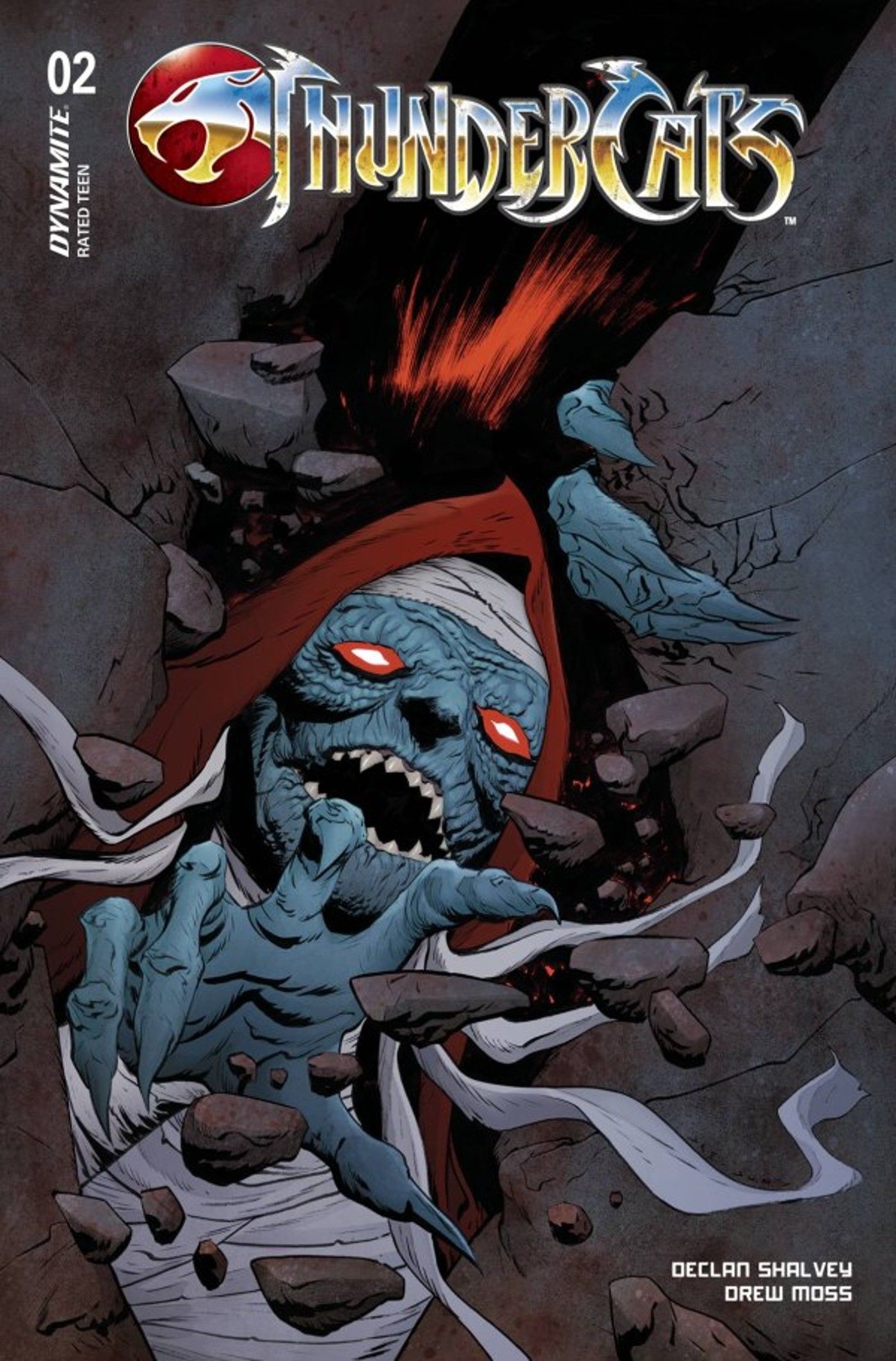 Image of Mumm-Ra, in his mummy form, breaking out of his crypt.