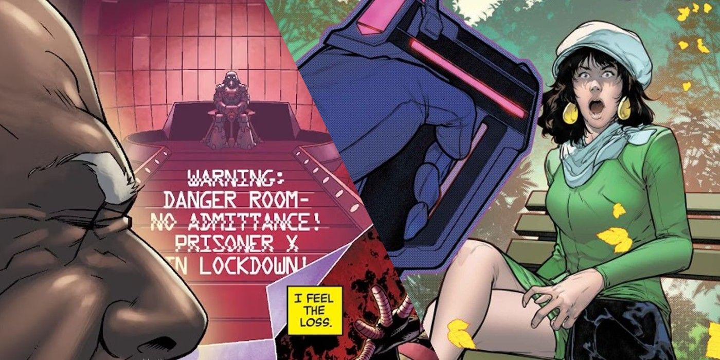 Relançamento de TX-Men provoca "Prisioneiro X em Lockdown" (esquerda);  Capa de Rise of Powers of X #3 (à direita)