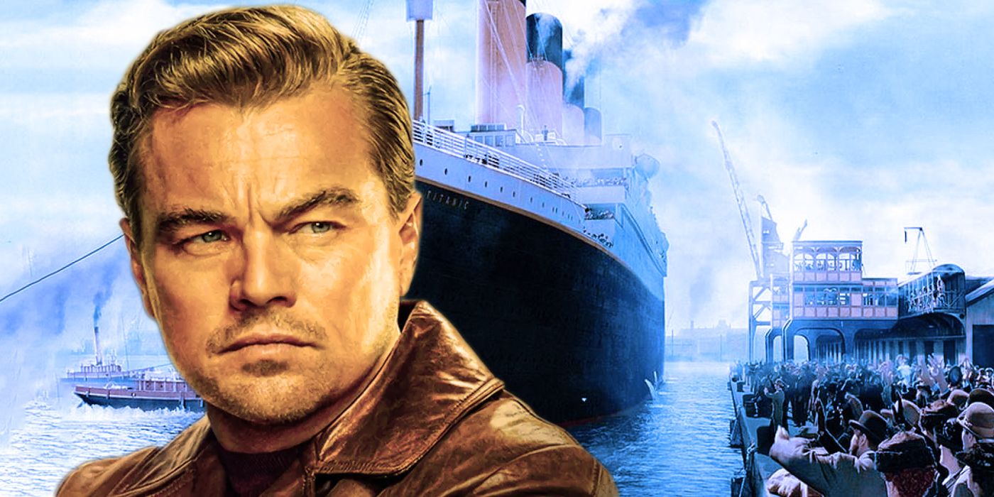 Collage Of Leonardo DiCaprio in Once Upon A Time In Hollywood And Titanic Still Frame