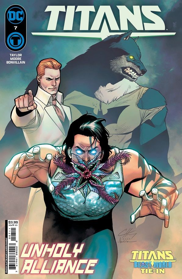 Capa de Titans #7 com Brother Eternity, Garth também conhecido como tempestade e Batman como lobo