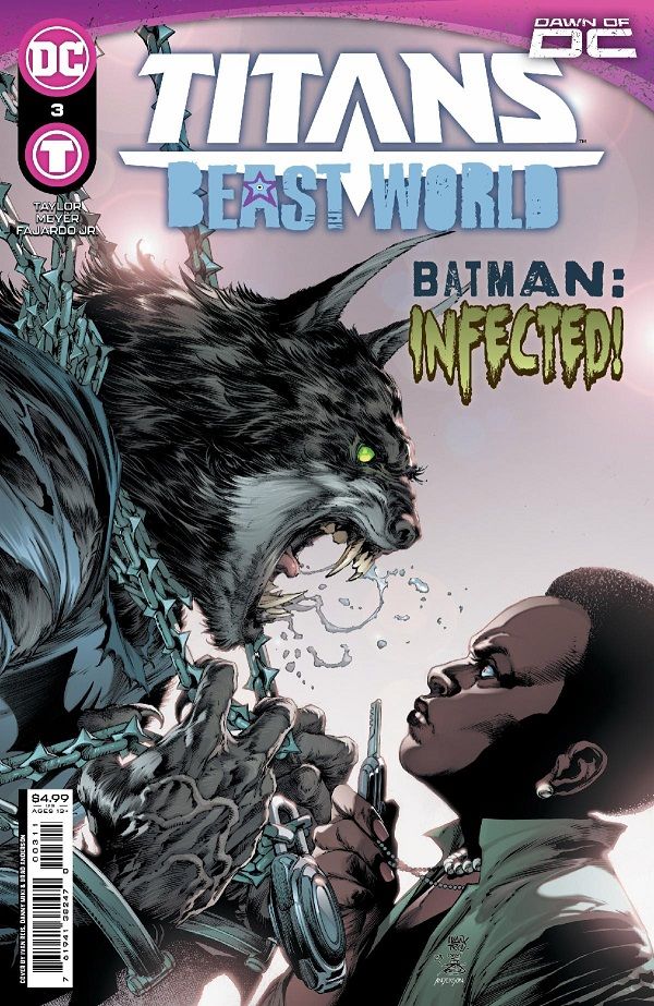 Titans Beast World #3 cover featuring Batman as wolf thing and Amanda Waller with needle