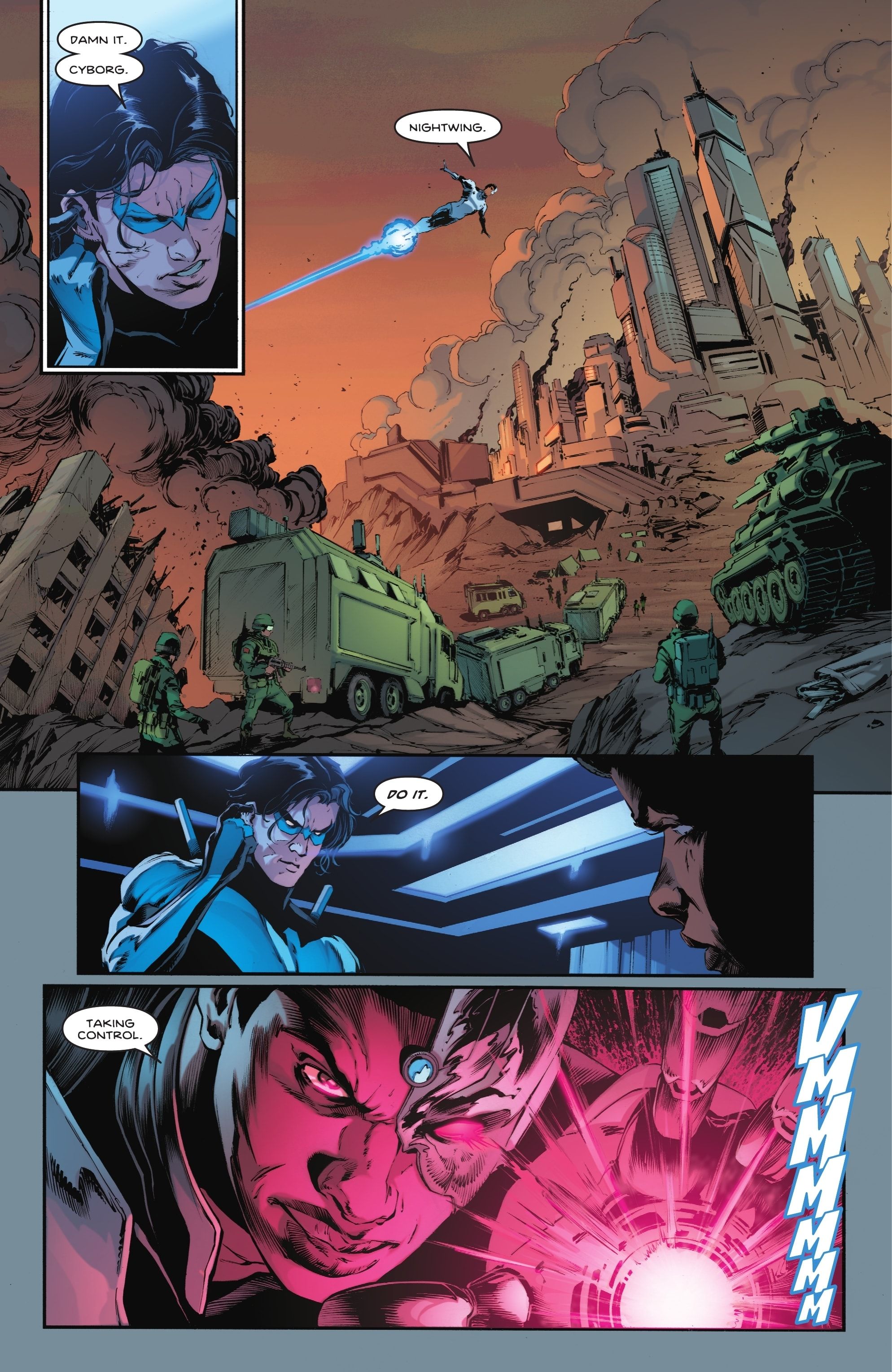 Titans Beast World #5 Nightwing telling Cyborg to hack the US military