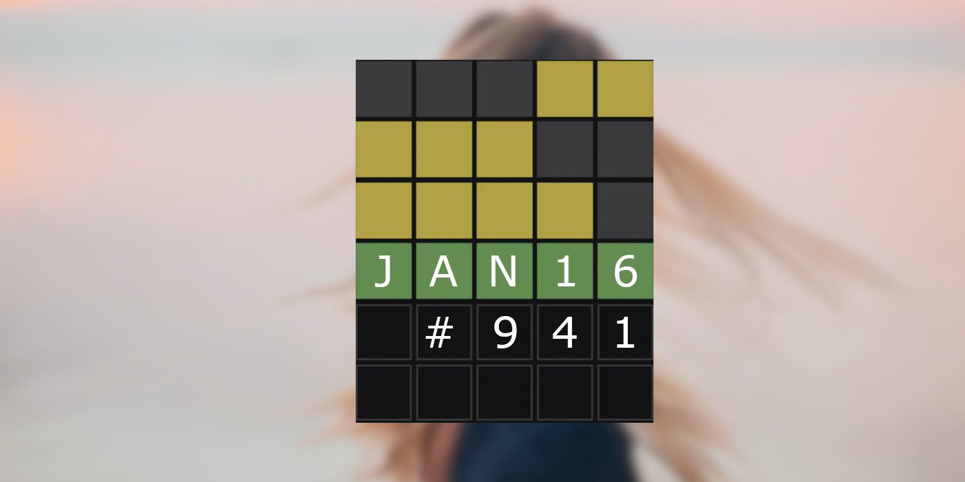 January 16, 2024 Wordle (Puzzle #941) with a person with blond hair in the background