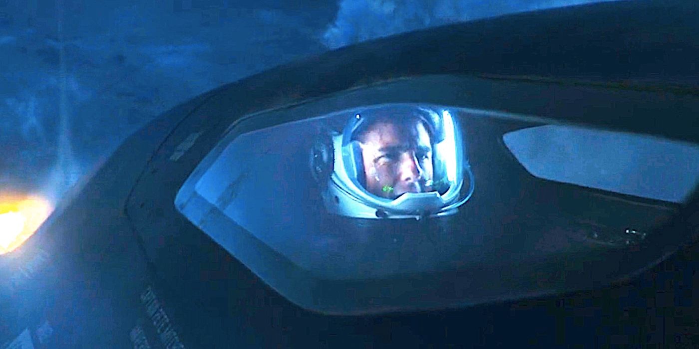 Tom Cruise's Maverick in the cockpit of the Darkstar in Top Gun Maverick