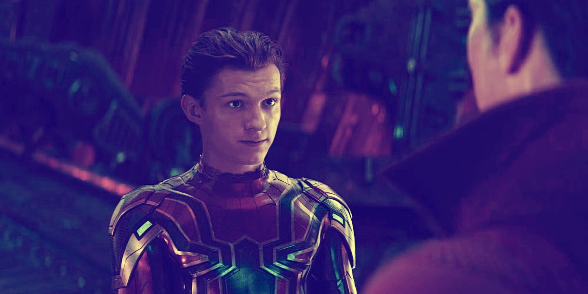 Tom Holland as Spider-Man speaking to Doctor Strange in Avengers: Infinity War