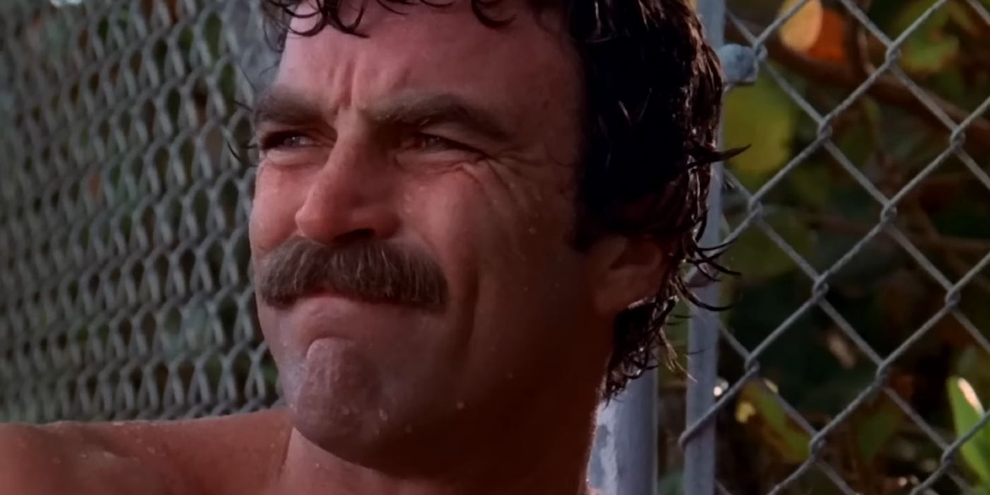 Tom Selleck as Thomas Magnum Wet and Shirtless in Magnum PI