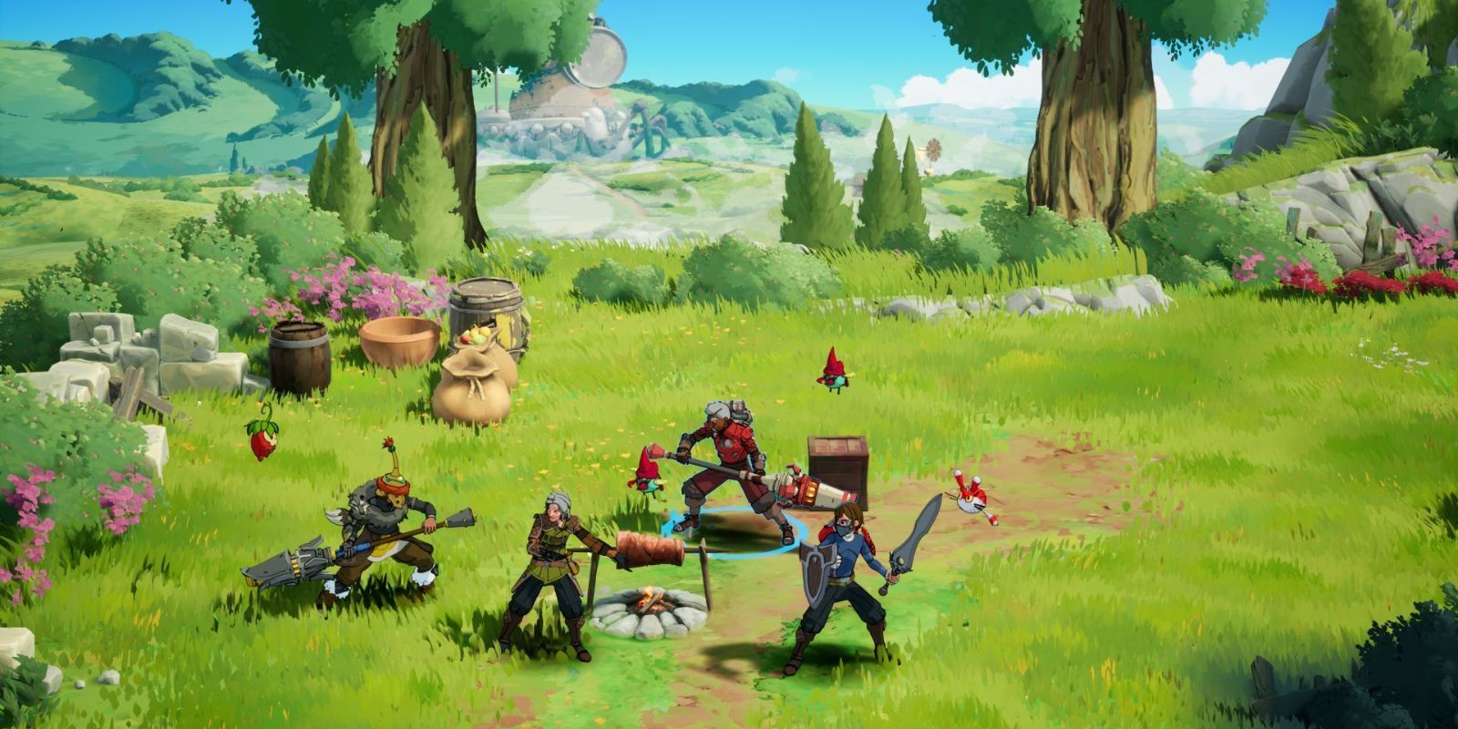Towerborne Game For Xbox And PC screenshot of characters around a campfire