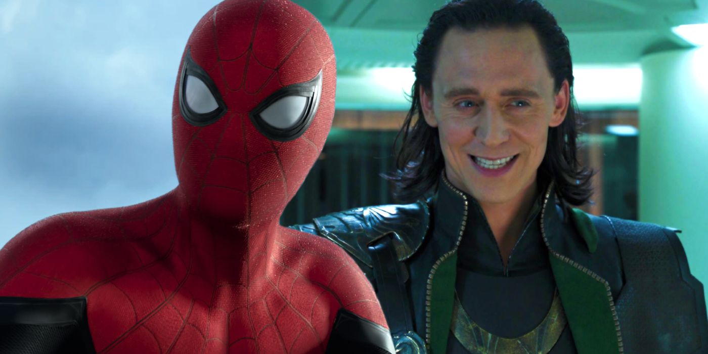 Split image of Tom Holland as Spider-Man in Spider-Man: No Way Home and Tom Hiddleston as Loki smiling in The Avengers