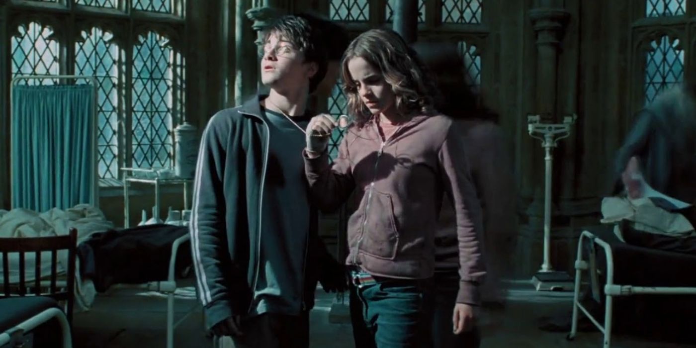 Harry and Hermione using the time turner in the infirmary in Harry Potter and the Prisoner of Azkaban.