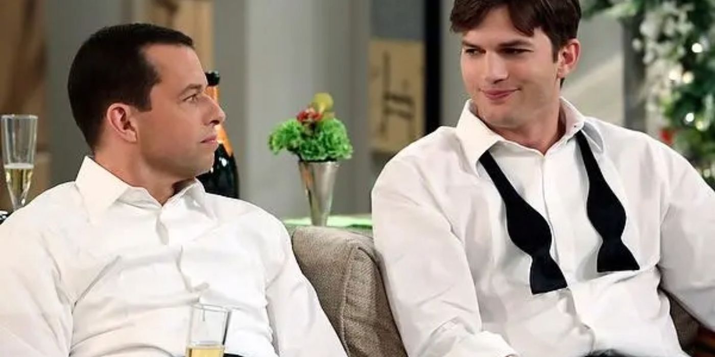 Alan and Walden in black tie sat together in Two and a Half Men