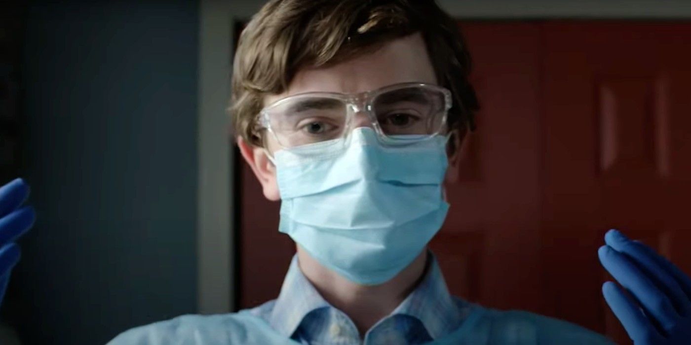 Freddie Highmore as Shaun Murphy wearing a mask in The Good Doctor season 7