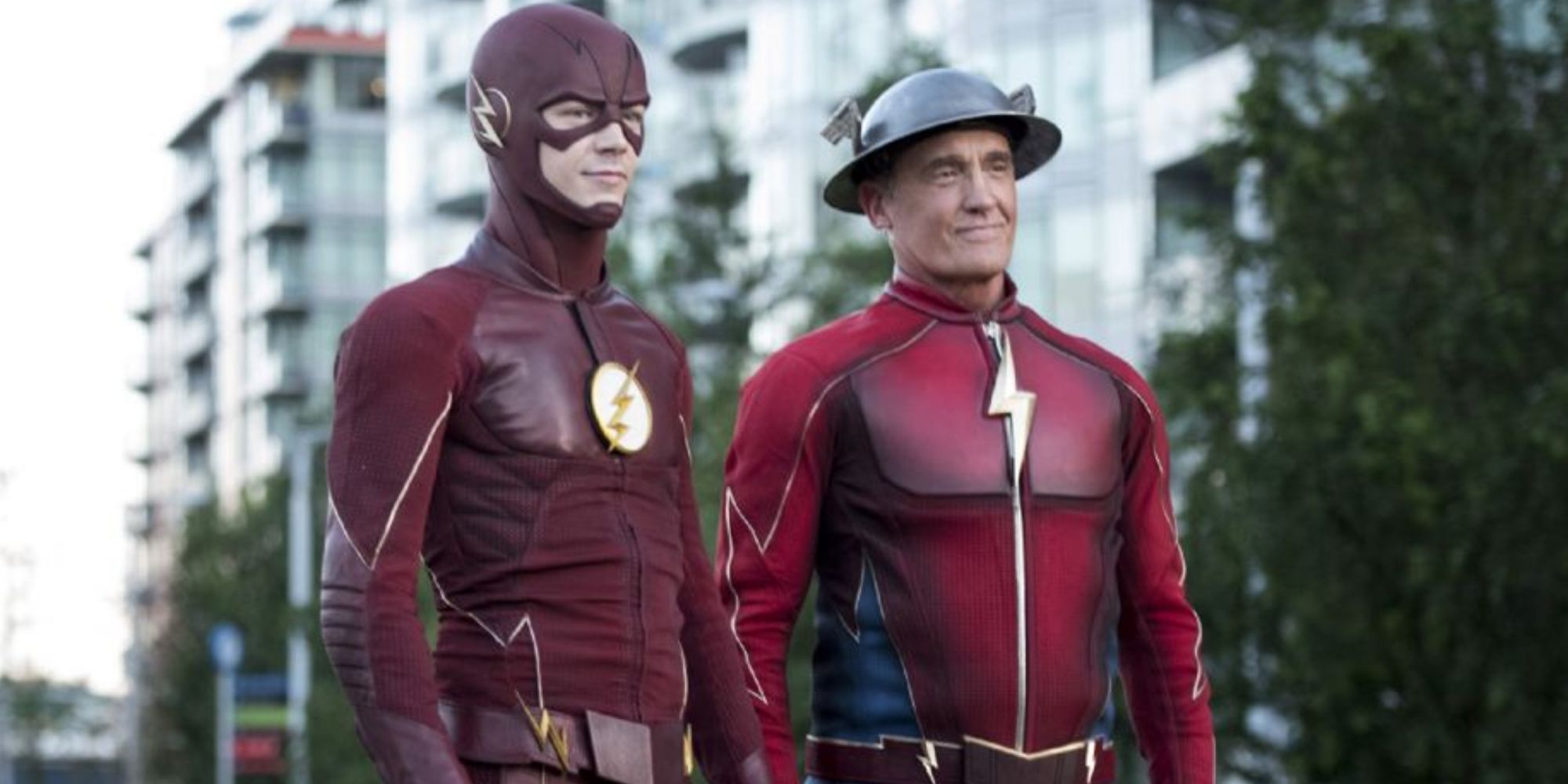 Grant Gustin and John Wesley Shipp as their respective versions of the Flash