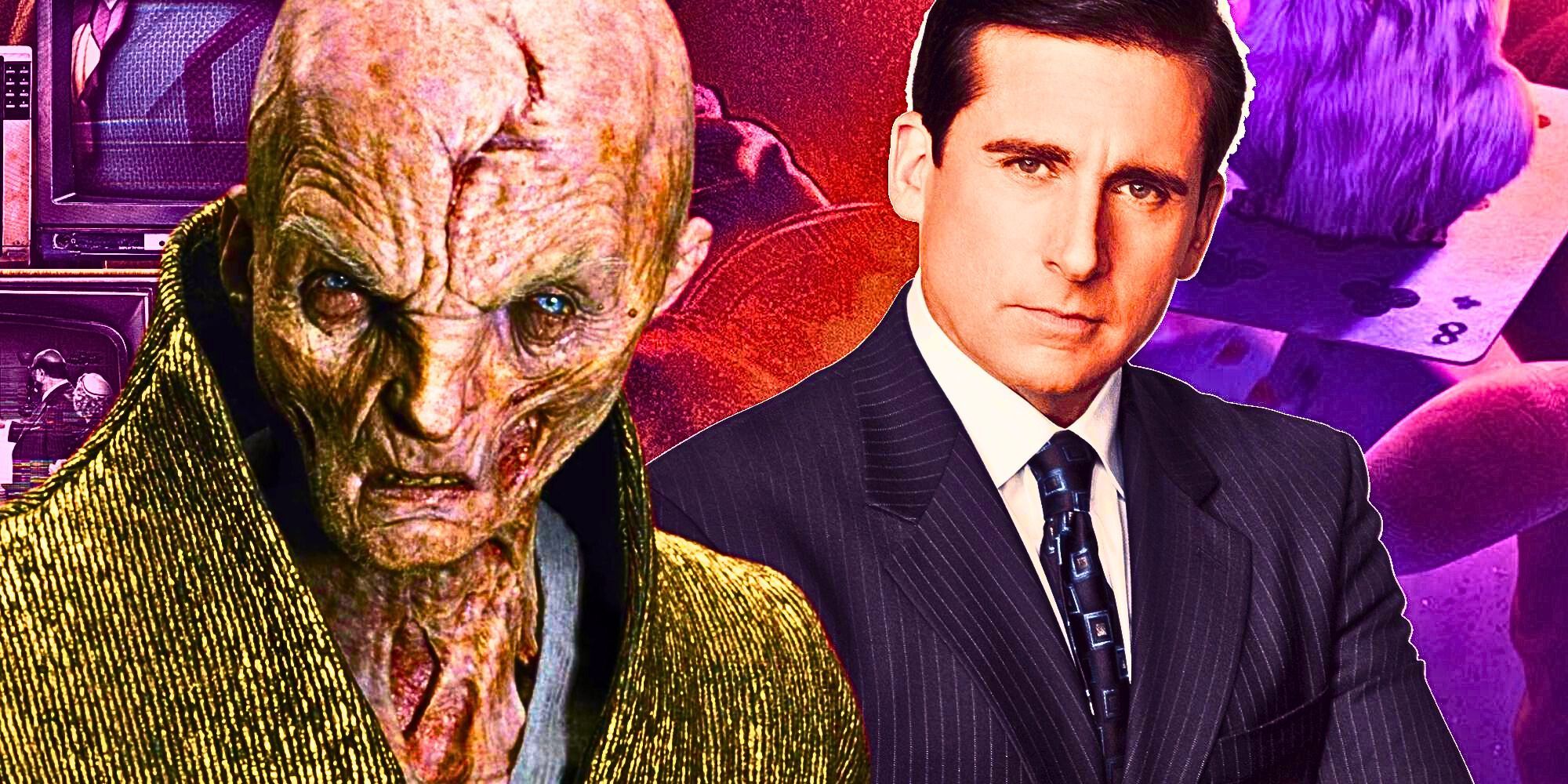 A custom image of Supreme Leader Snoke and Michael Scott against a backdrop of various TV shows