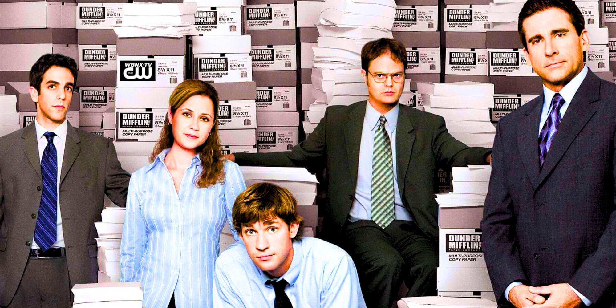 The cast of The Office posing in a promotional poster